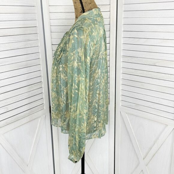Rag & Bone Sachi Pleated Floral Print Sheer‎ Blouse Sage Green Small - Picture 3 of 16